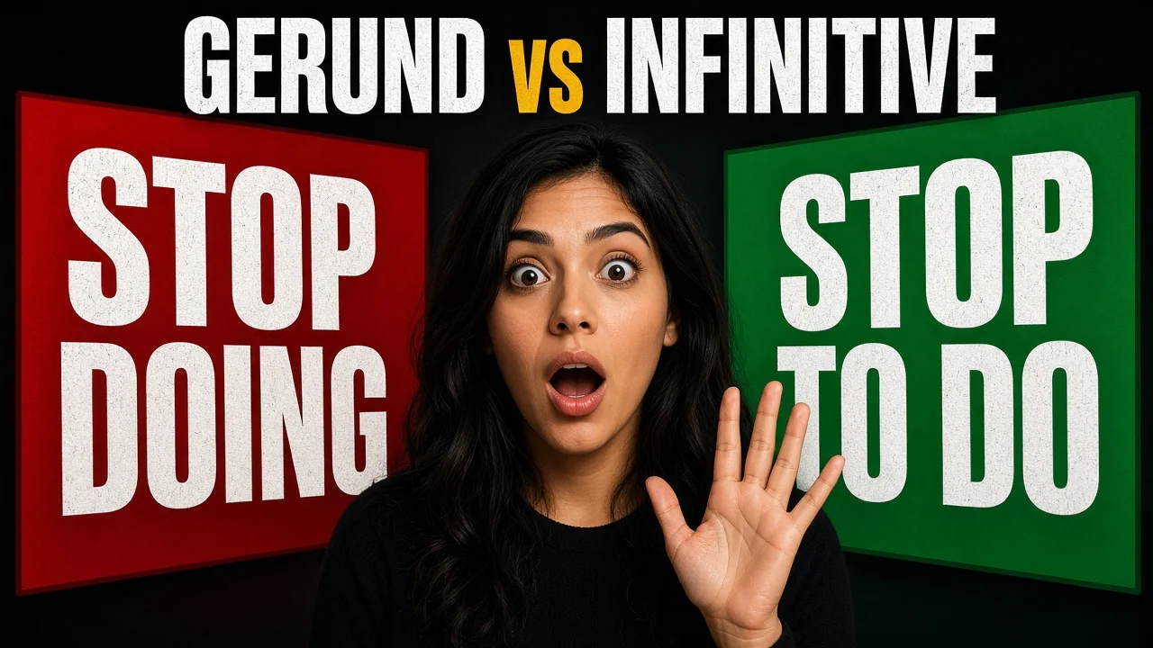 Illustration for Gerund vs Infinitive: Stop Doing or Stop to Do?